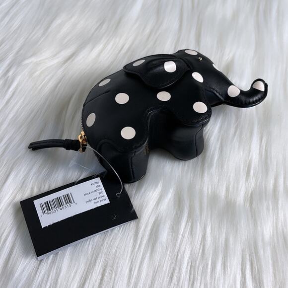 NWT💃Kate Spade Ellie Polka Dot Elephant Coin Purse/Black/ Leather - Picture 7 of 7